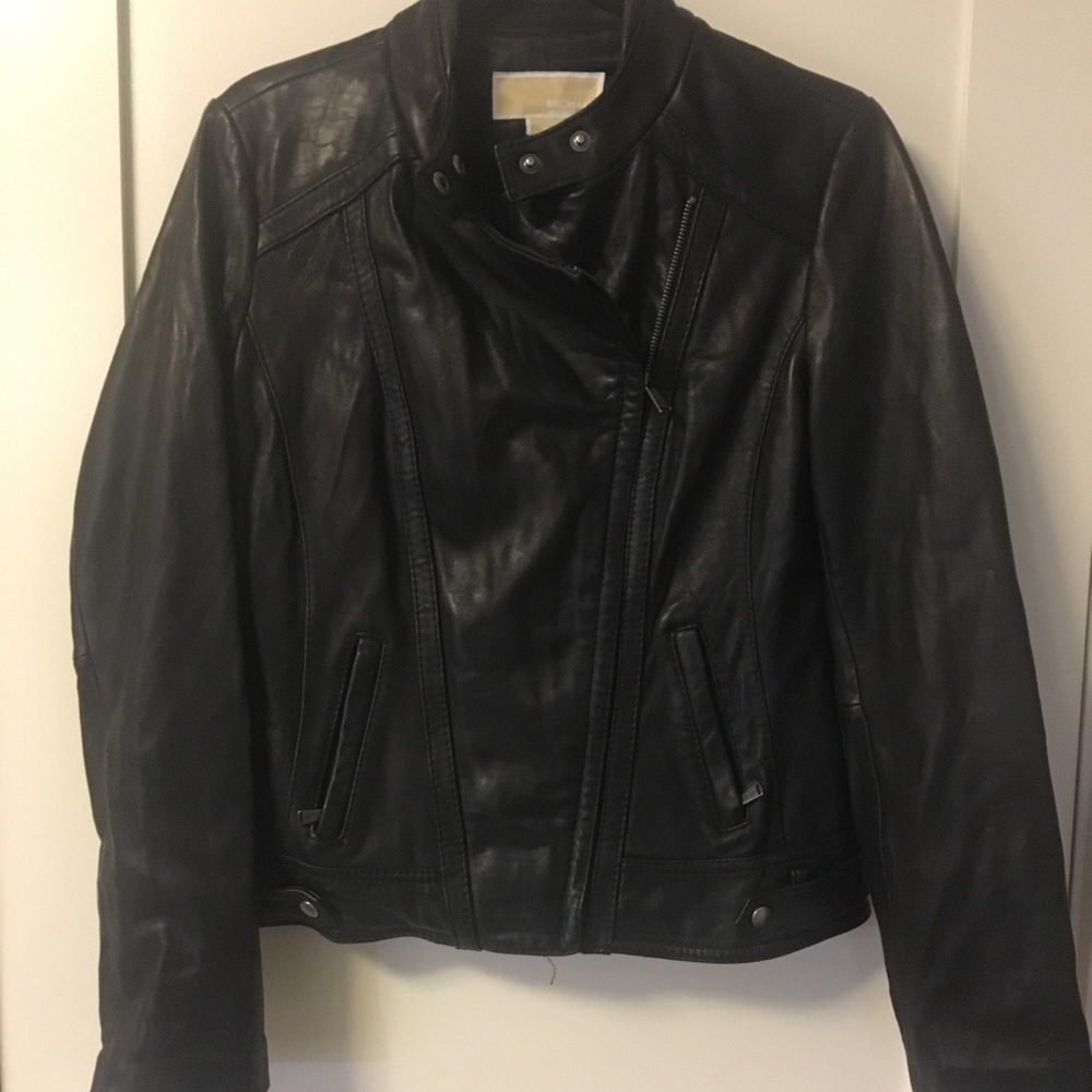 Black leather moto jacket.